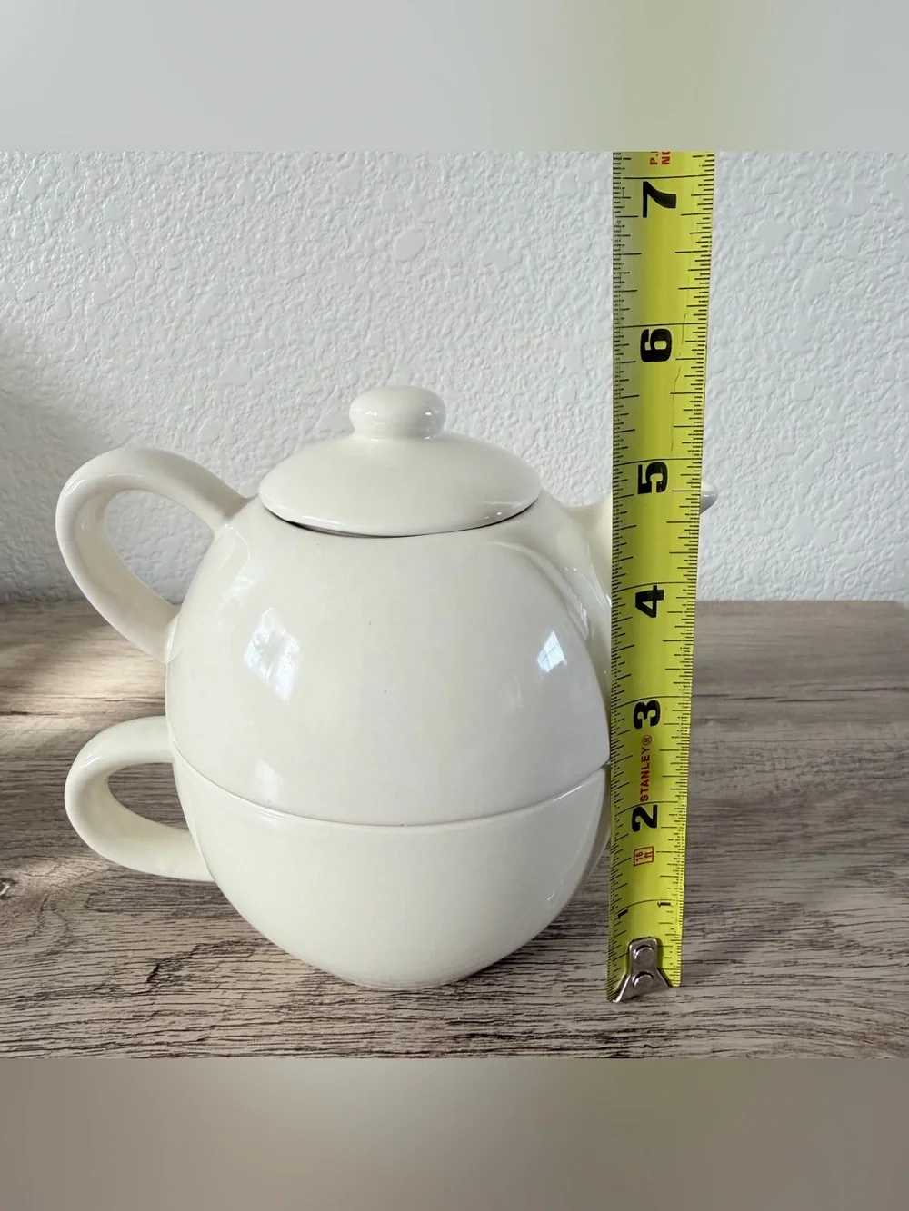Pier 1 White Porcelain Single Serve Coffee Teapot Cup 3pcs Tea-for-One Stackable